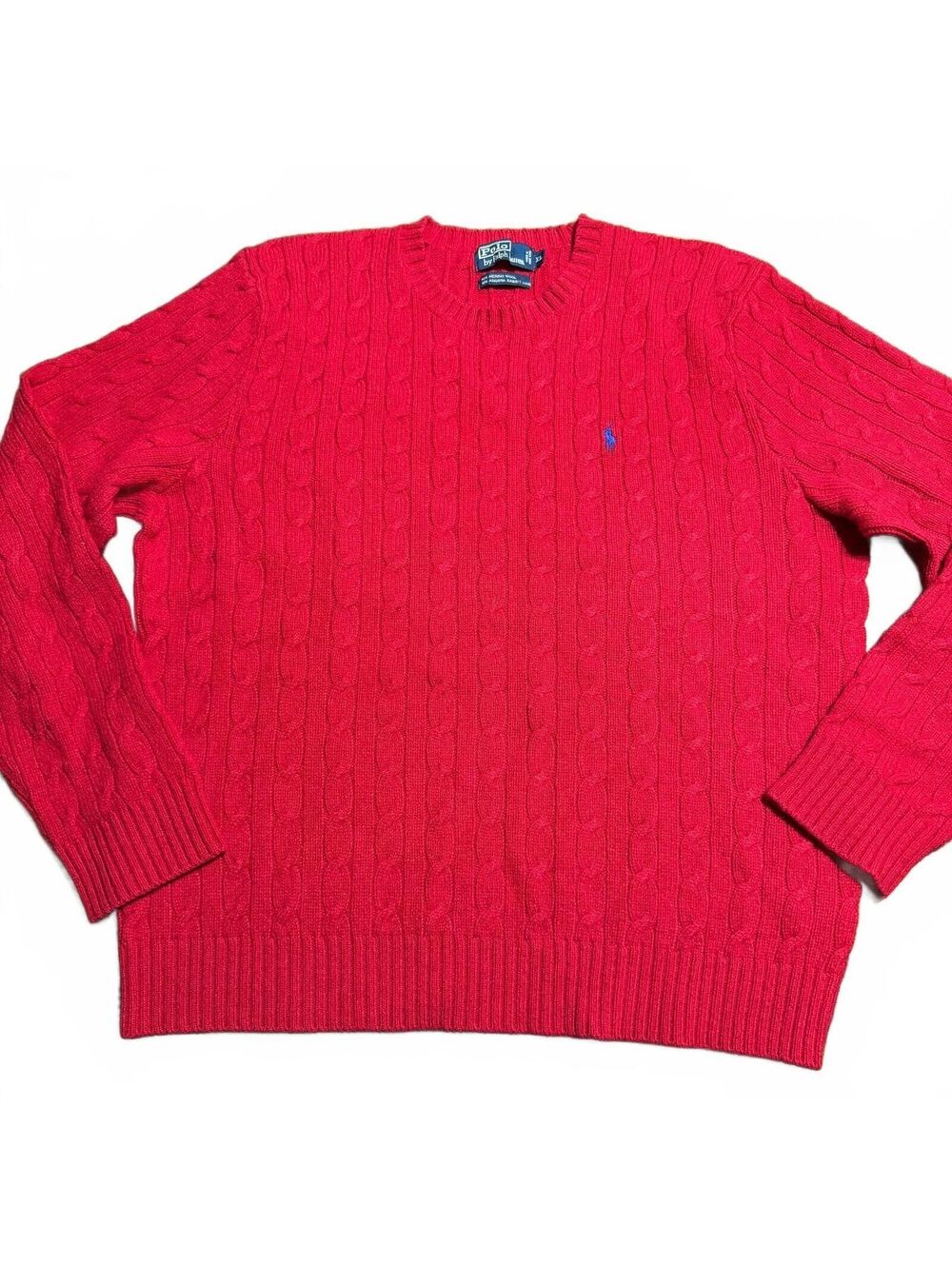 Polo Ralph Lauren Men Sweater XL Red Cable Knit Merino Wool Angora Blend Preppy